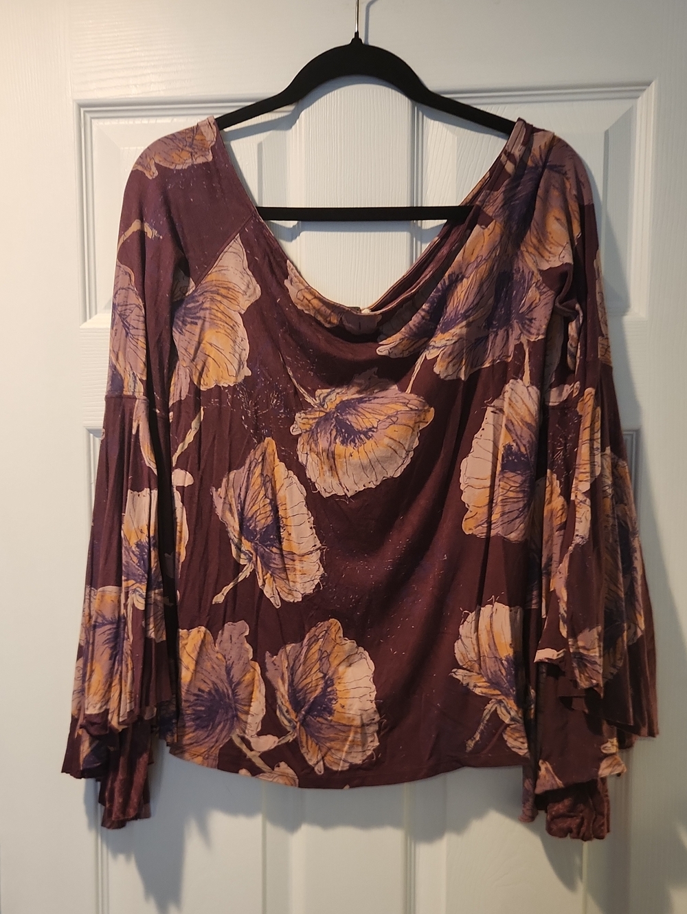 We The Free Plum Floral Cowl Neck Long-Sleeve Top